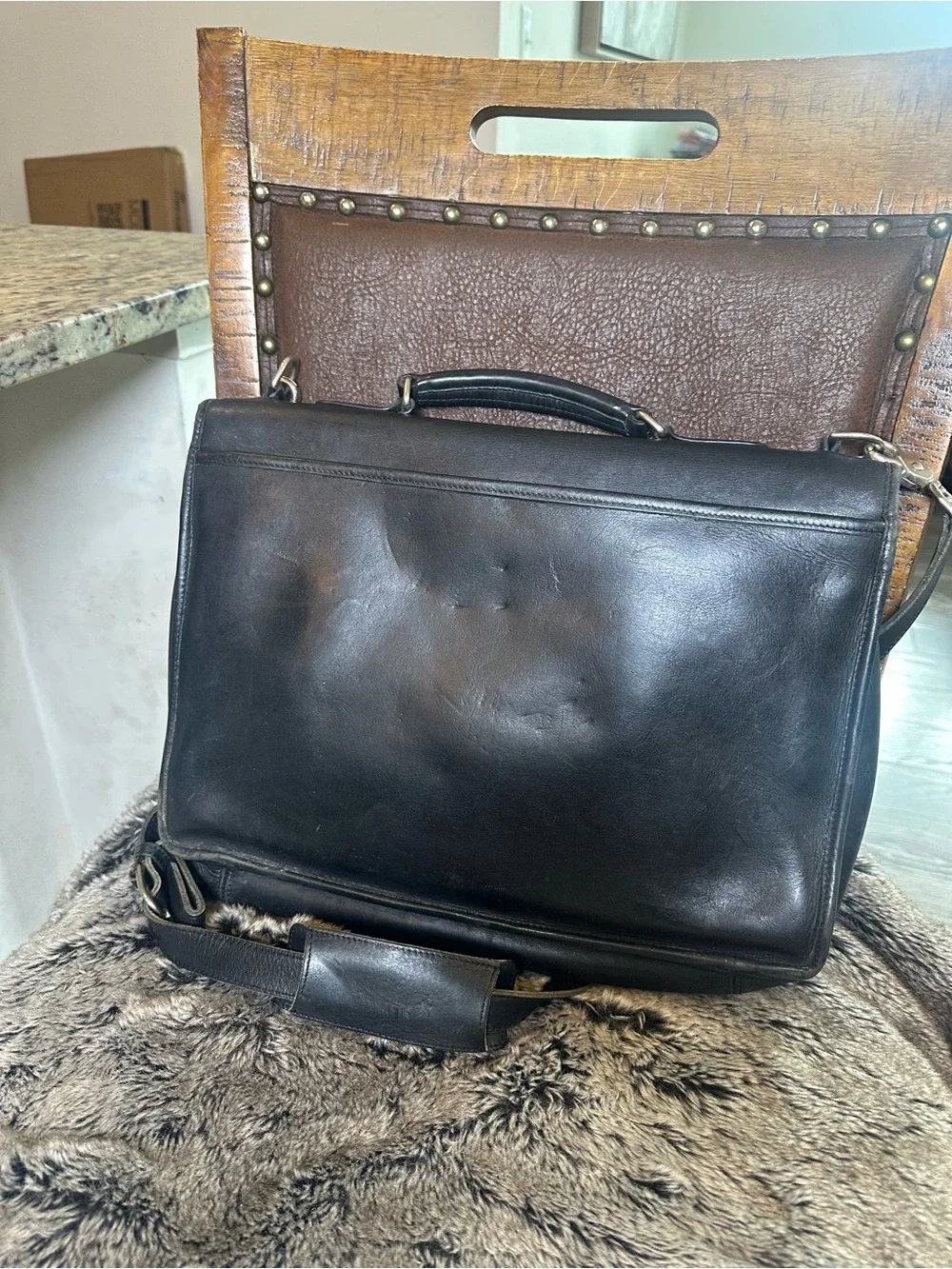 Vintage COACH 5319 Messenger Bag Black Leather Briefcase